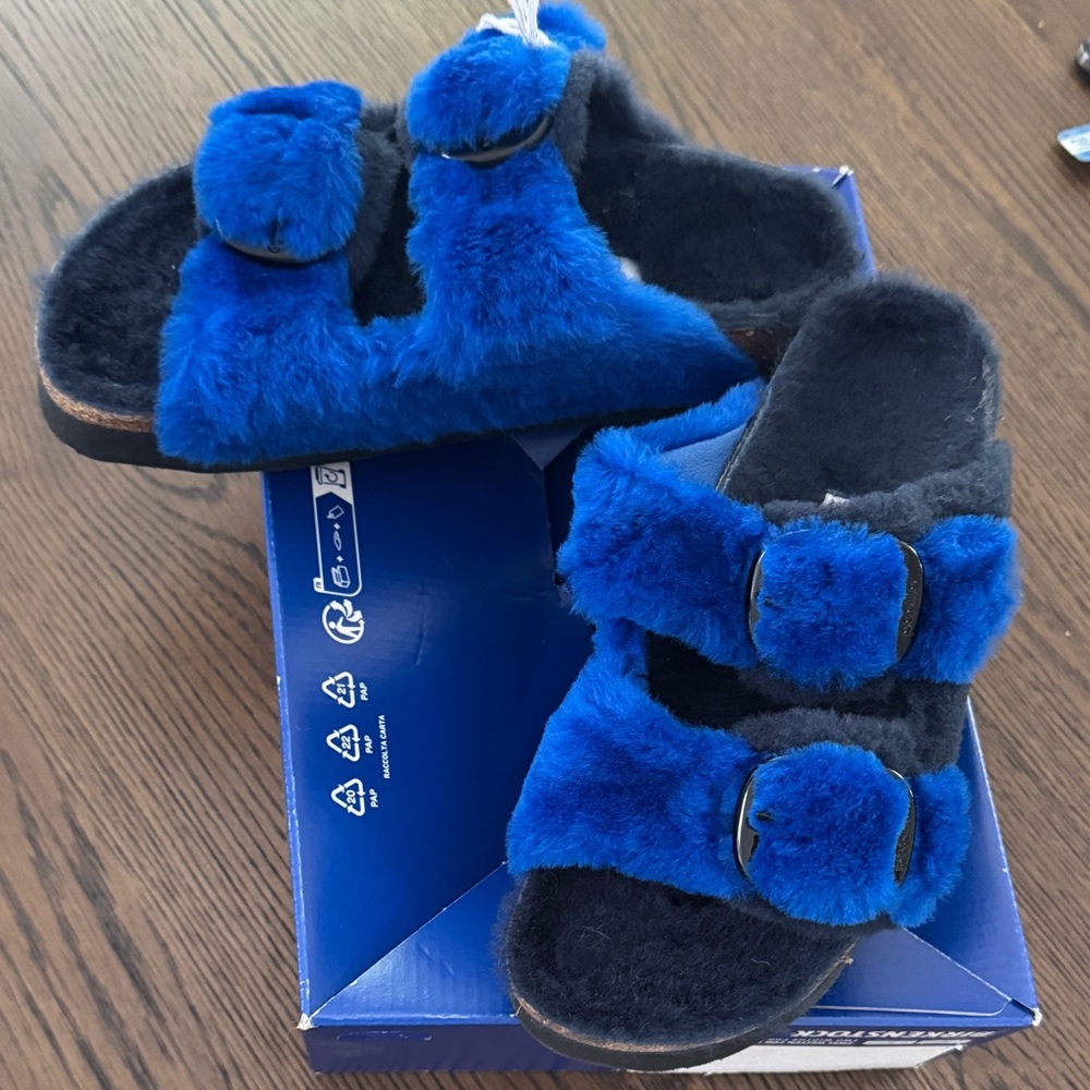 Papillio Birkenstock Platform Fuzzy Double-Buckle Sandals - Blue